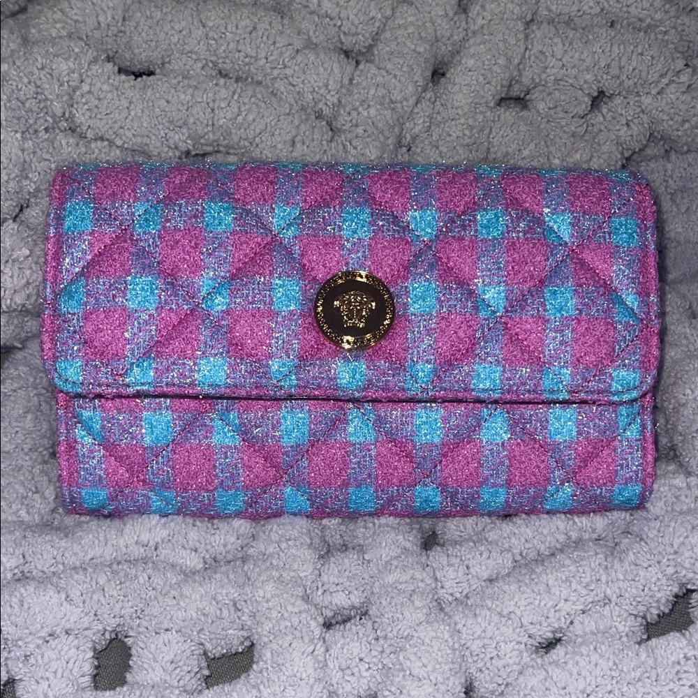 Versace Pink and Blue Tweed Shoulder Bag